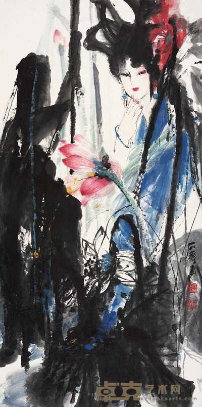 石齐 爱莲图 镜心 136×67.5cm